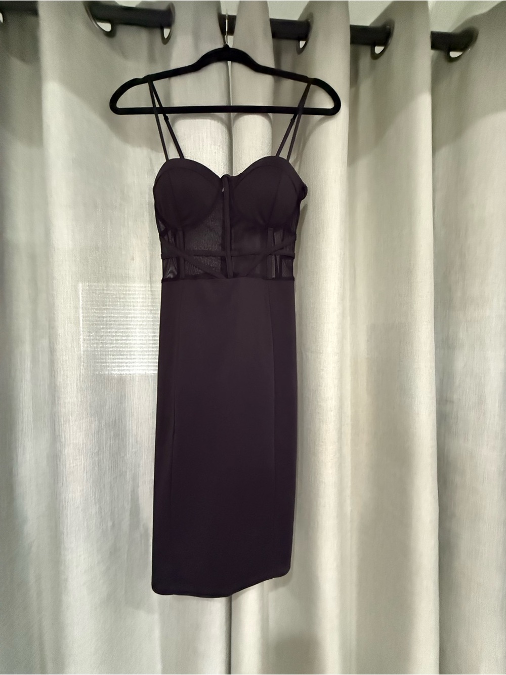Forever 21 Black Bustier Midi Dress with Sheer Panels
